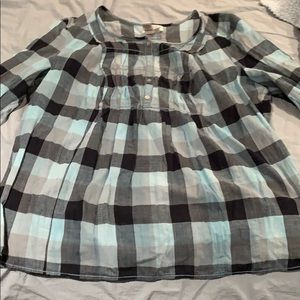 Long sleeve light blue, grey and black sz L